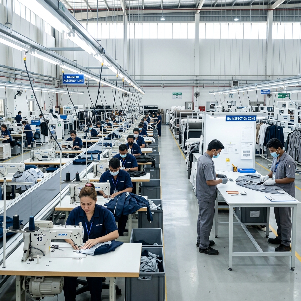 State of the art garment factory sewing line